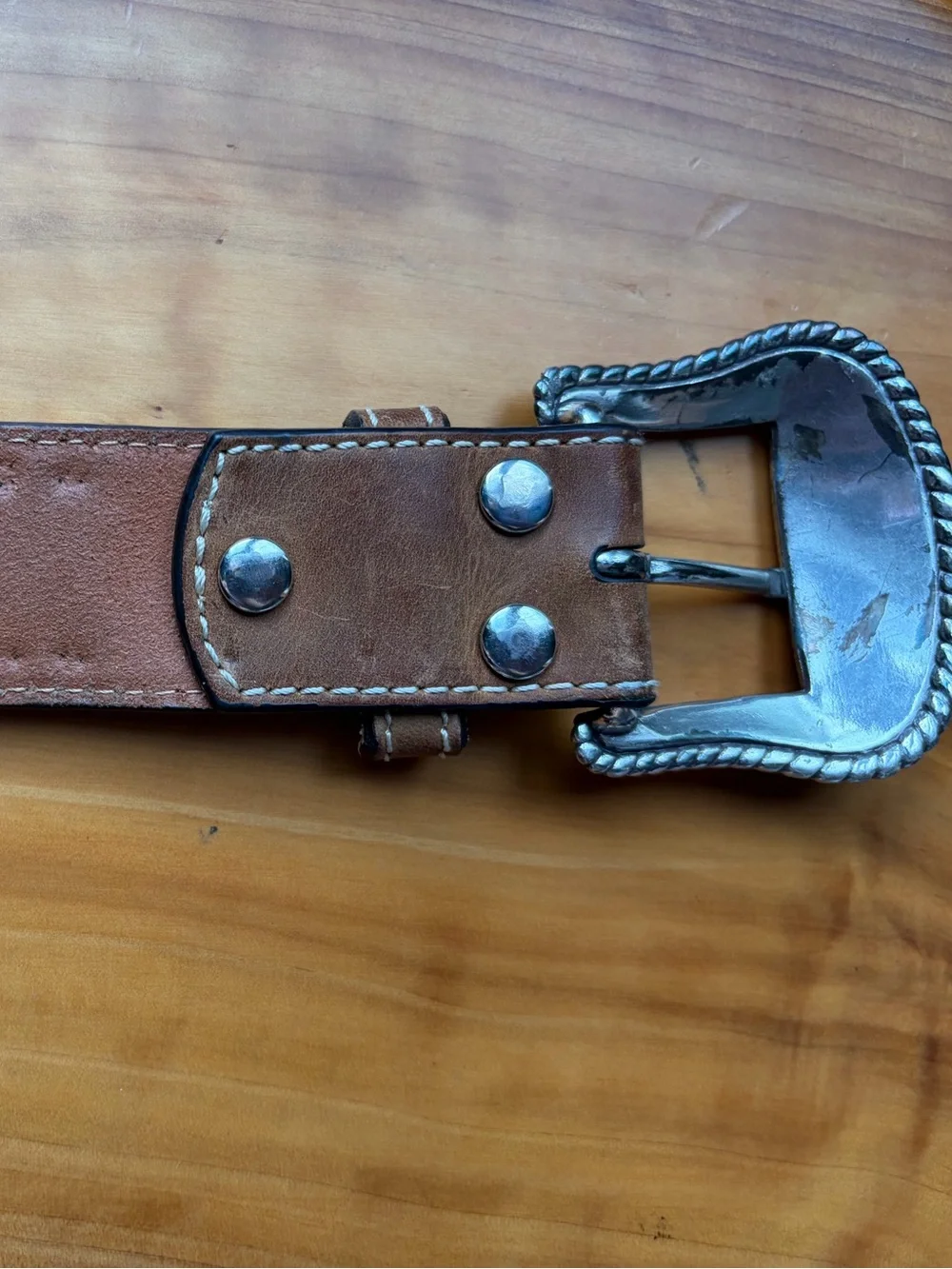 Embroidered Western-Style Brown Leather Belt with Turquoise Accents